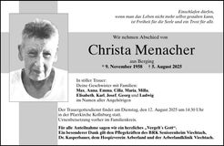 Traueranzeige Christa Menacher
