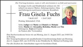 Traueranzeige Gisela Fuchs