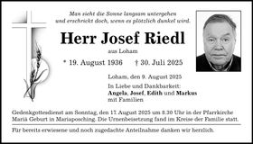 Traueranzeige Josef Riedl