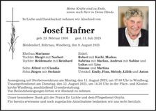 Traueranzeige Josef Hafner