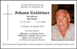 Traueranzeige Johann Gstöttner