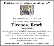 Traueranzeige Eleonore Resch