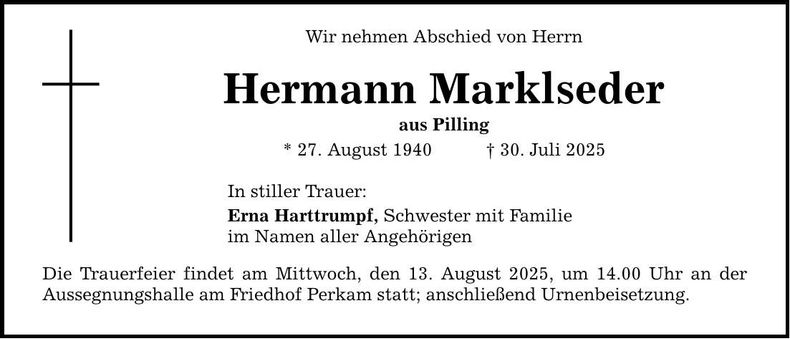 Traueranzeige Hermann Marklseder
