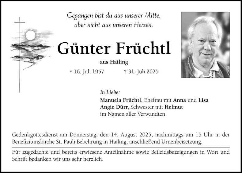 Traueranzeige Günter Früchtl