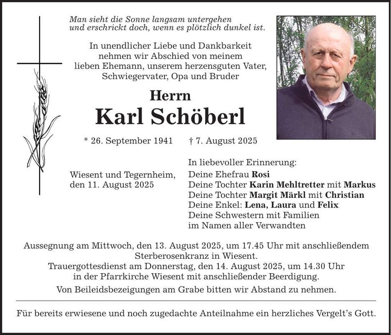 Traueranzeige Karl Schöberl
