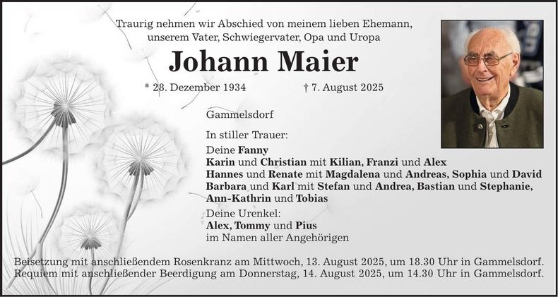 Traueranzeige Johann Maier