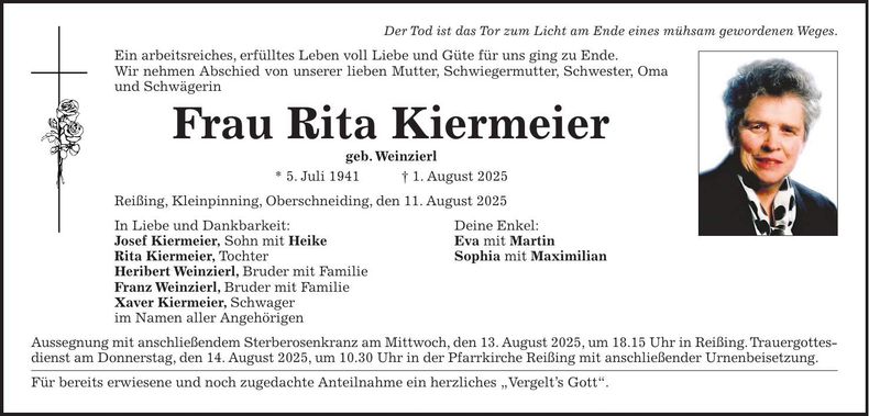 Traueranzeige Rita Kiermeier