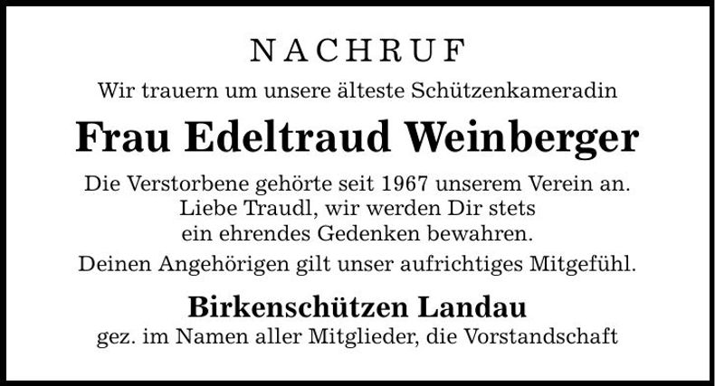 Traueranzeige Edeltraud Weinberger
