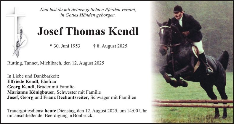 Traueranzeige Josef Thomas Kendl