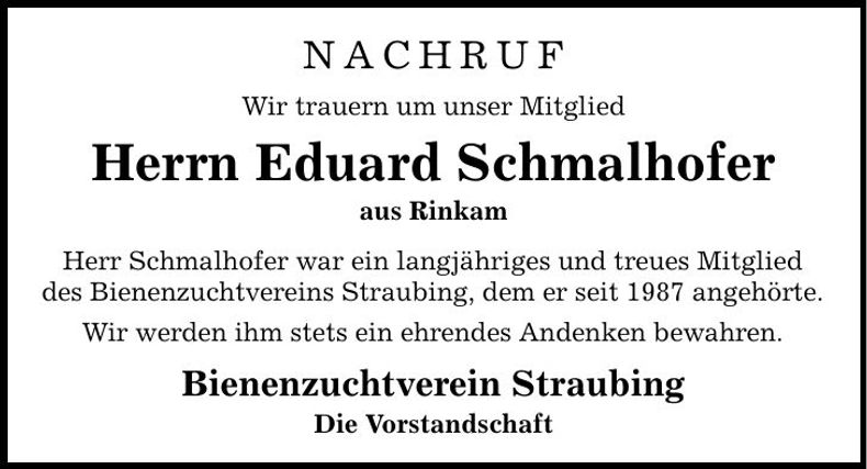 Traueranzeige Eduard Schmalhofer