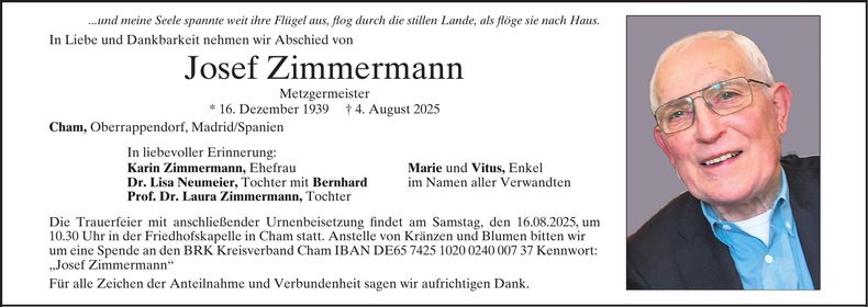 Traueranzeige Josef Zimmermann
