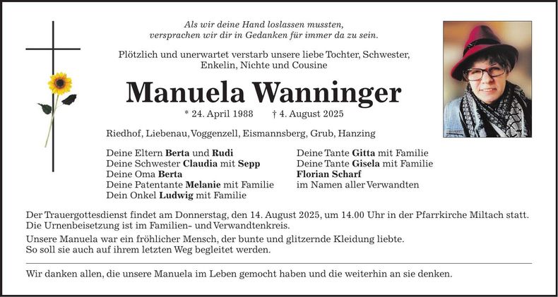 Traueranzeige Manuela Wanninger