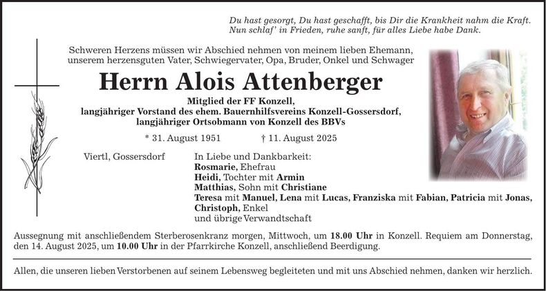 Traueranzeige Alois Attenberger