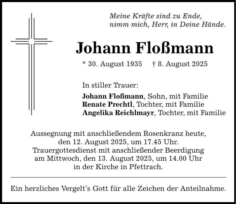 Traueranzeige Johann Floßmann