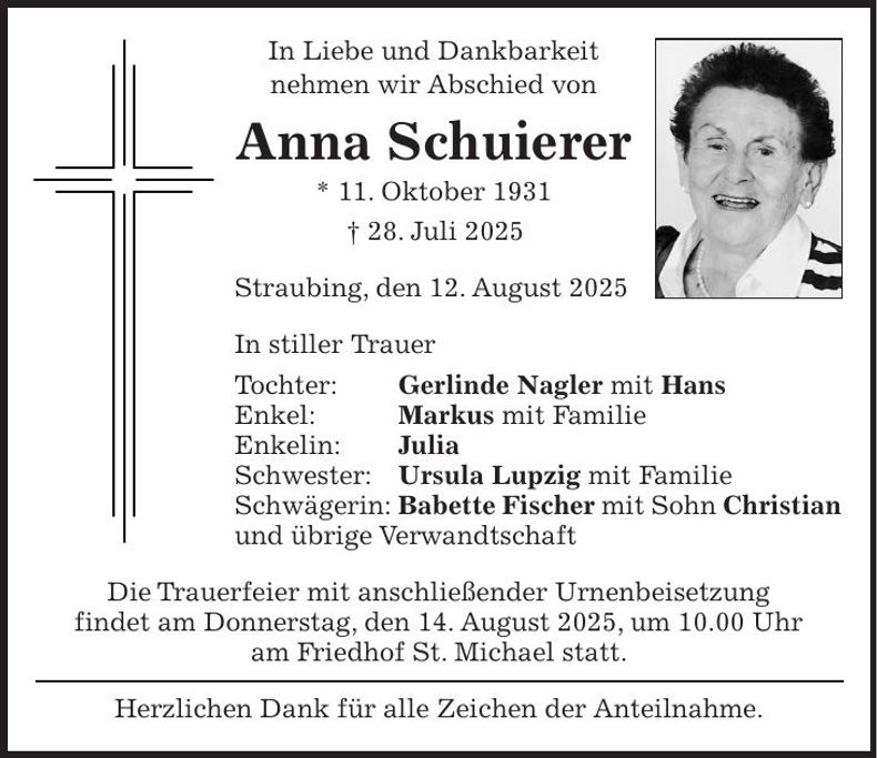 Traueranzeige Anna Schuierer