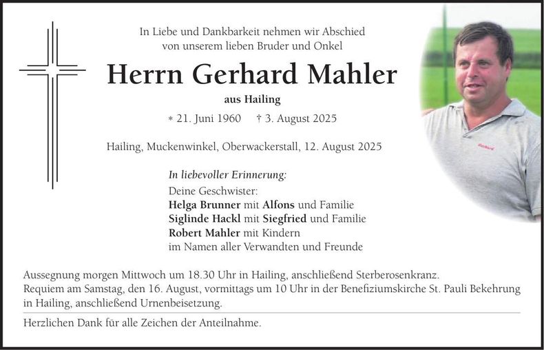 Traueranzeige Gerhard Mahler