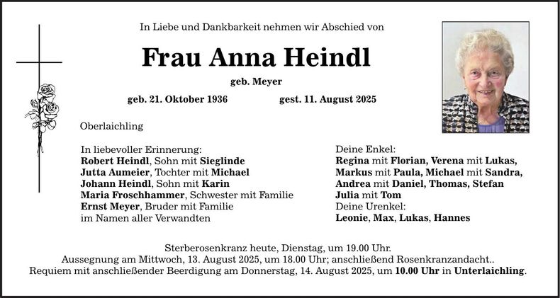 Traueranzeige Anna Heindl
