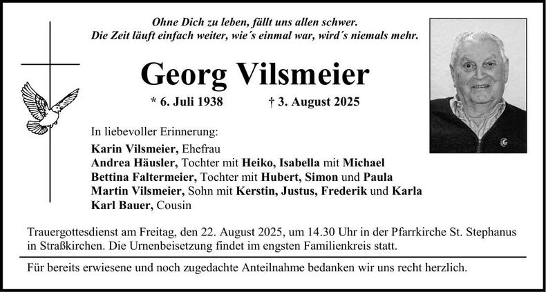 Traueranzeige Georg Vilsmeier