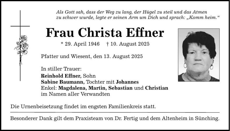 Traueranzeige Christa Effner