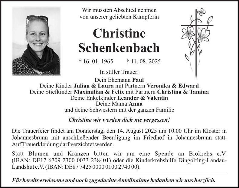 Traueranzeige Christine Schenkenbach