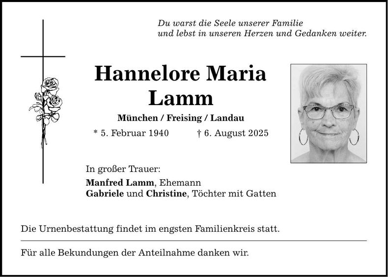 Traueranzeige Hannelore Maria Lamm