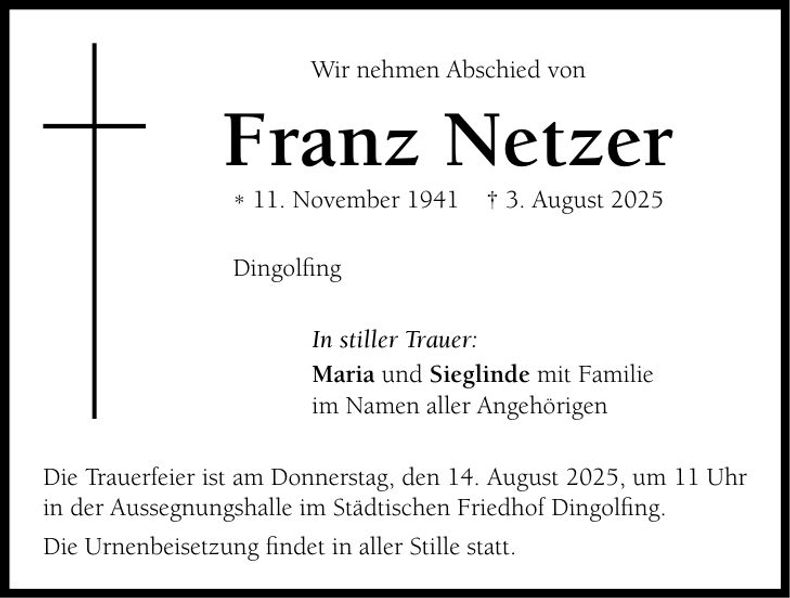 Traueranzeige Franz Netzer