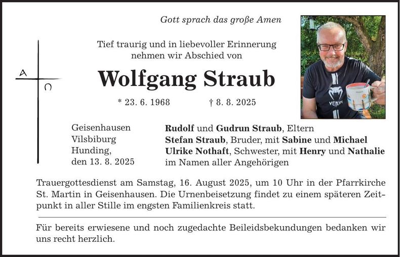 Traueranzeige Wolfgang Straub
