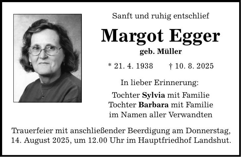Traueranzeige Margot Egger