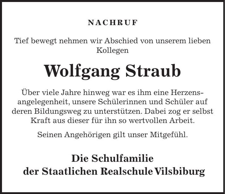 Traueranzeige Wolfgang Straub