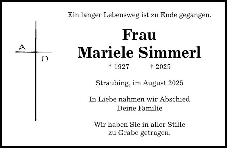 Traueranzeige Mariele Simmerl