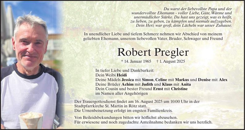 Traueranzeige Robert Pregler