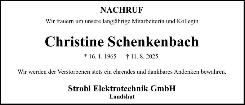 Traueranzeige Christine Schenkenbach
