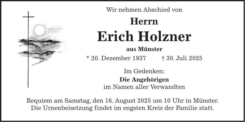 Traueranzeige Erich Holzner