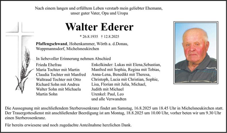 Traueranzeige Walter Ederer