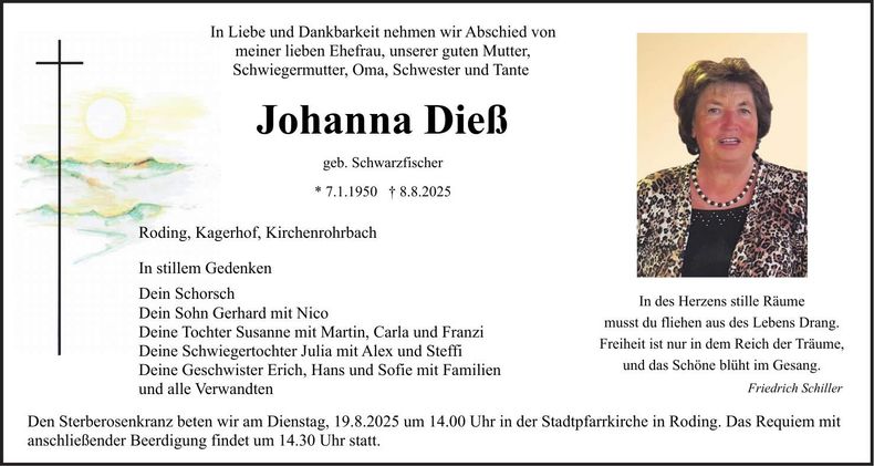 Traueranzeige Johanna Dieß