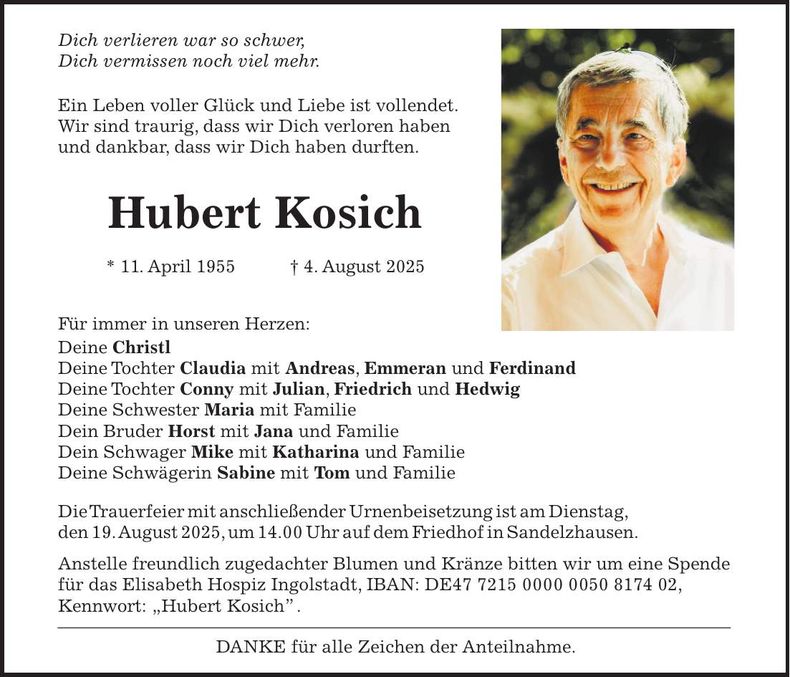 Traueranzeige Hubert Kosich