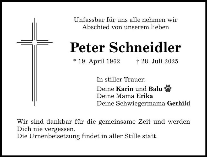 Traueranzeige Peter Schneidler