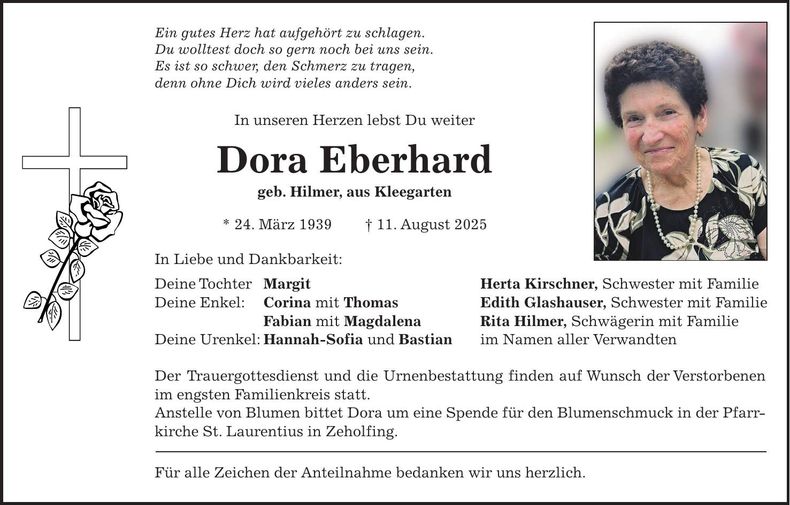 Traueranzeige Dora Eberhard