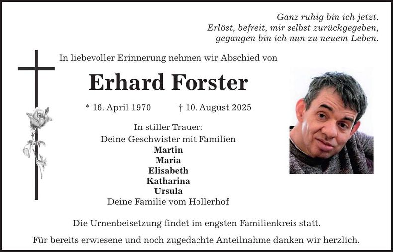 Traueranzeige Erhard Forster