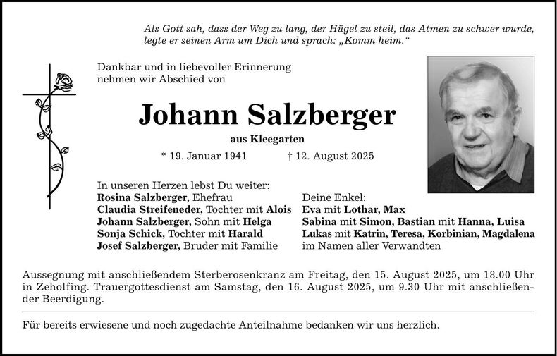 Traueranzeige Johann Salzberger