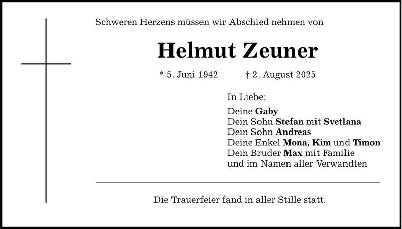 Traueranzeige Helmut Zeuner