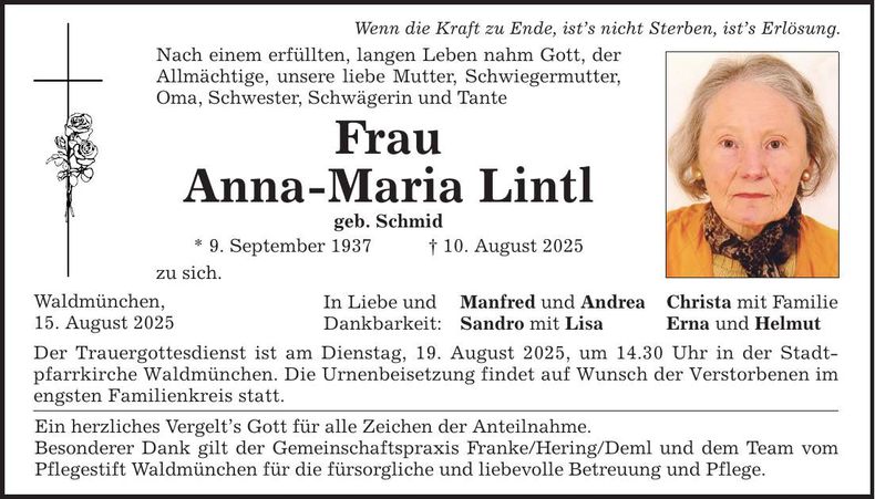 Traueranzeige Anna-Maria Lintl
