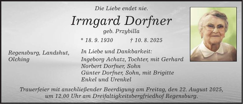 Traueranzeige Irmgard Dorfner
