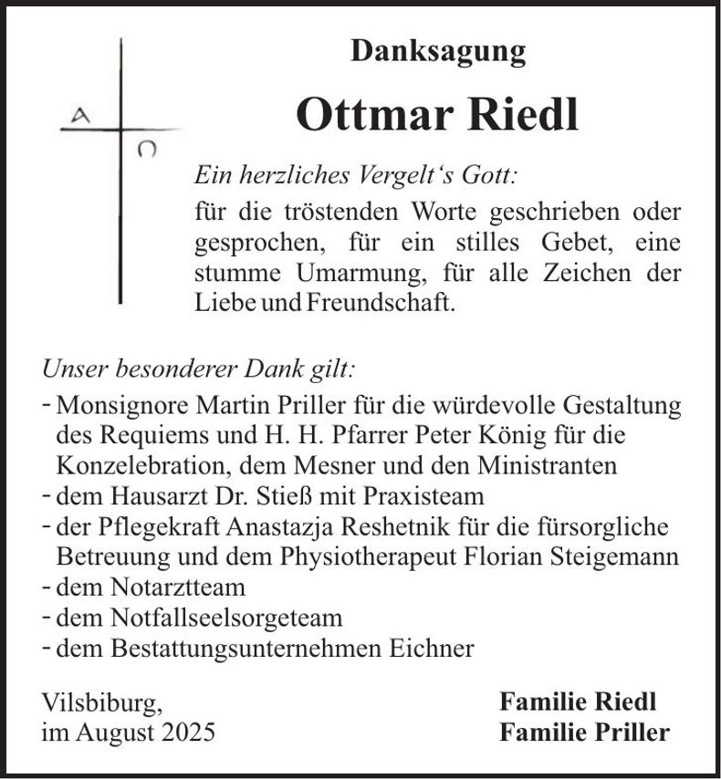 Traueranzeige Ottmar Riedl