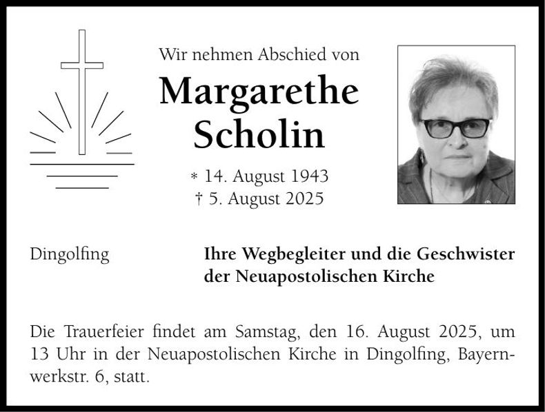 Traueranzeige Margarethe Scholin