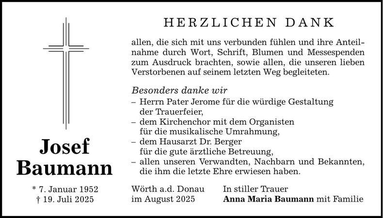 Traueranzeige Josef Baumann
