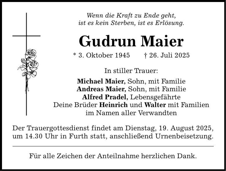 Traueranzeige Gudrun Maier