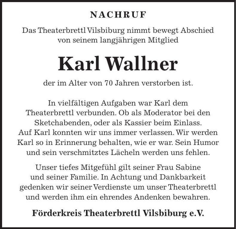 Traueranzeige Karl Wallner