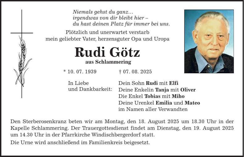 Traueranzeige Rudi Götz