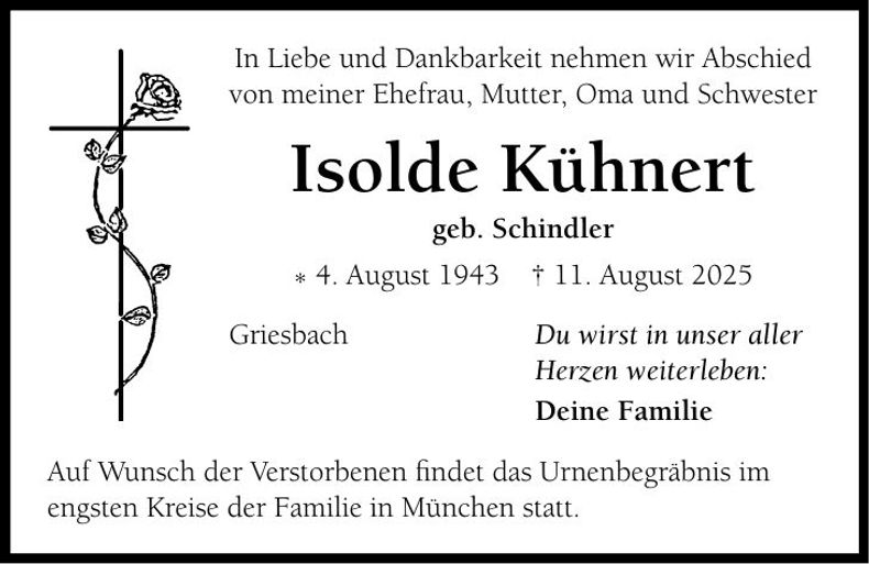 Traueranzeige Isaolde Kühnert